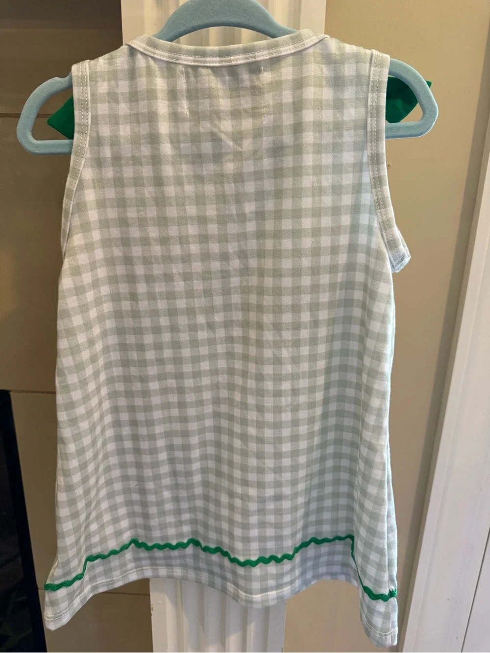 Green Gingham Alligator Tie-Shoulder Dress